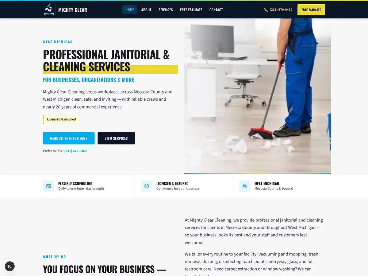 Mighty Clear Cleaning website preview